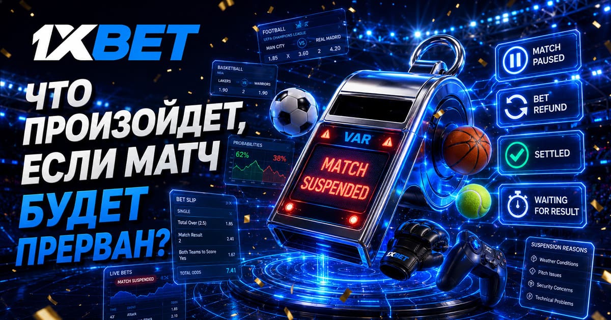 Что произойдет, если матч будет прерван в 1xBet